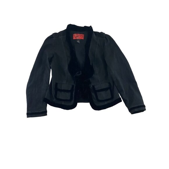 Venezia Jackets & Blazers - Venezia Women's Black Denim Jacket W/ Black Velvet Hem Line - 14/16